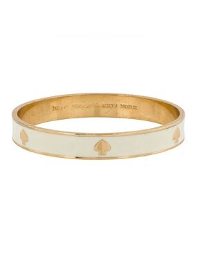 Kate Spade Bangle Bracelet Off White Enamel Yellow Gold Plate Designer Logo